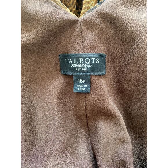 Talbots Feather Print Georgette Chiffon Sleeveless Lined Zip Midi Dress Fall 16P - Picture 6 of 9